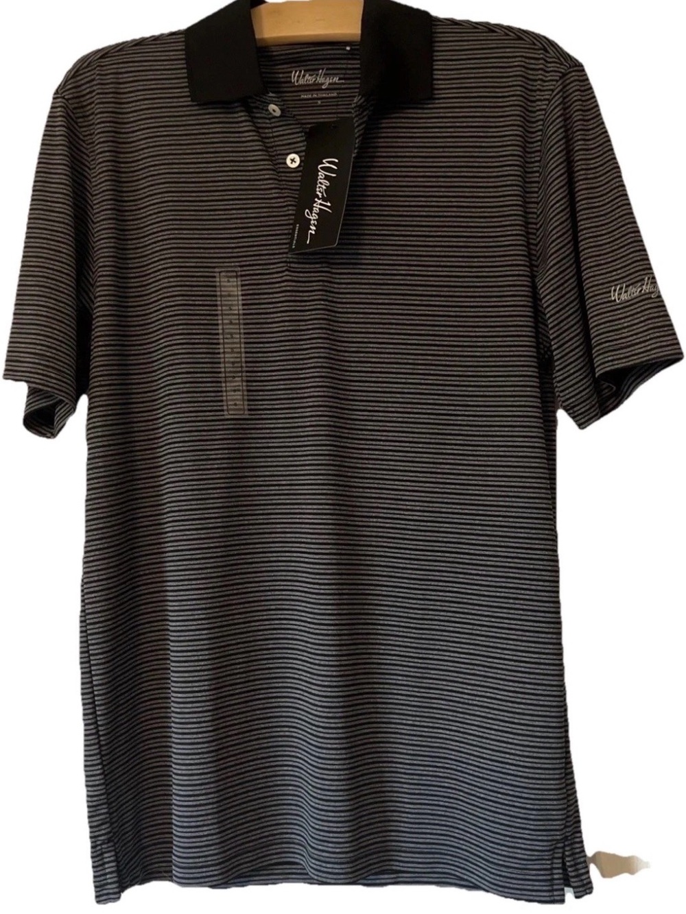 Walter Hagen NWT Black & Gray Thin-Striped Polo